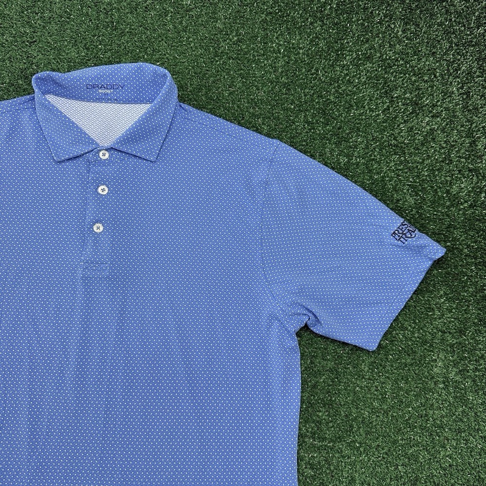 B. Draddy Sport Preston Trails Men's Polo Medium Blue Polka Dot